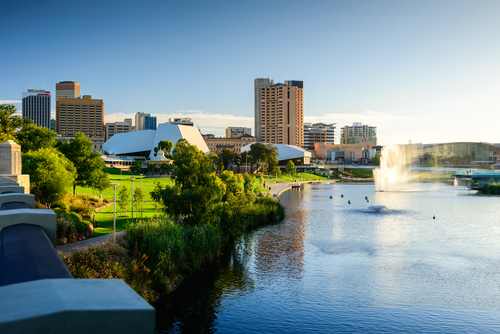 A view of the River Torrens and Adelaide city skyline